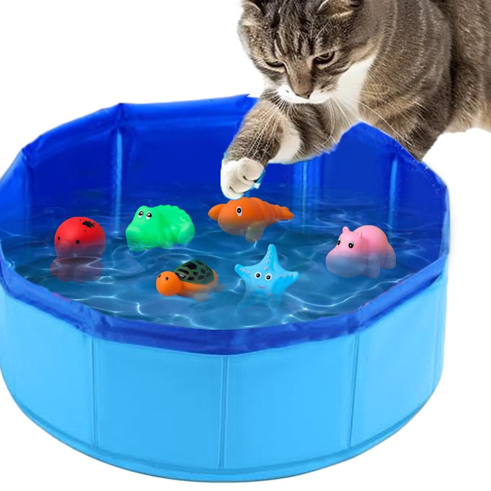 Foldable Pet Dog Bathing Tub Pool for Small Dogs Cat Pool Toy with Fish-Water Cat ToysInteractive, Portable Pet Grooming Bathtub