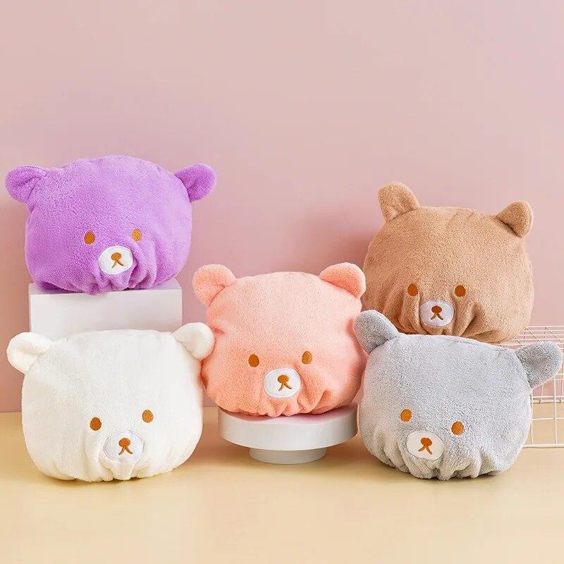 1pc Coral Fleece Shower Cap Quick Drying Lady Bath Towel Coffee Bear Shower Woman Man Turban Head Wrap Shower Caps Bathing Tools