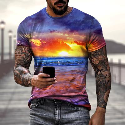 Summer Fashion 3D Print Natural Landscape Sunset Mens T-shirt Short Sleeve T Shirt Harajuku Y2k Tees Tops Kids Clothing