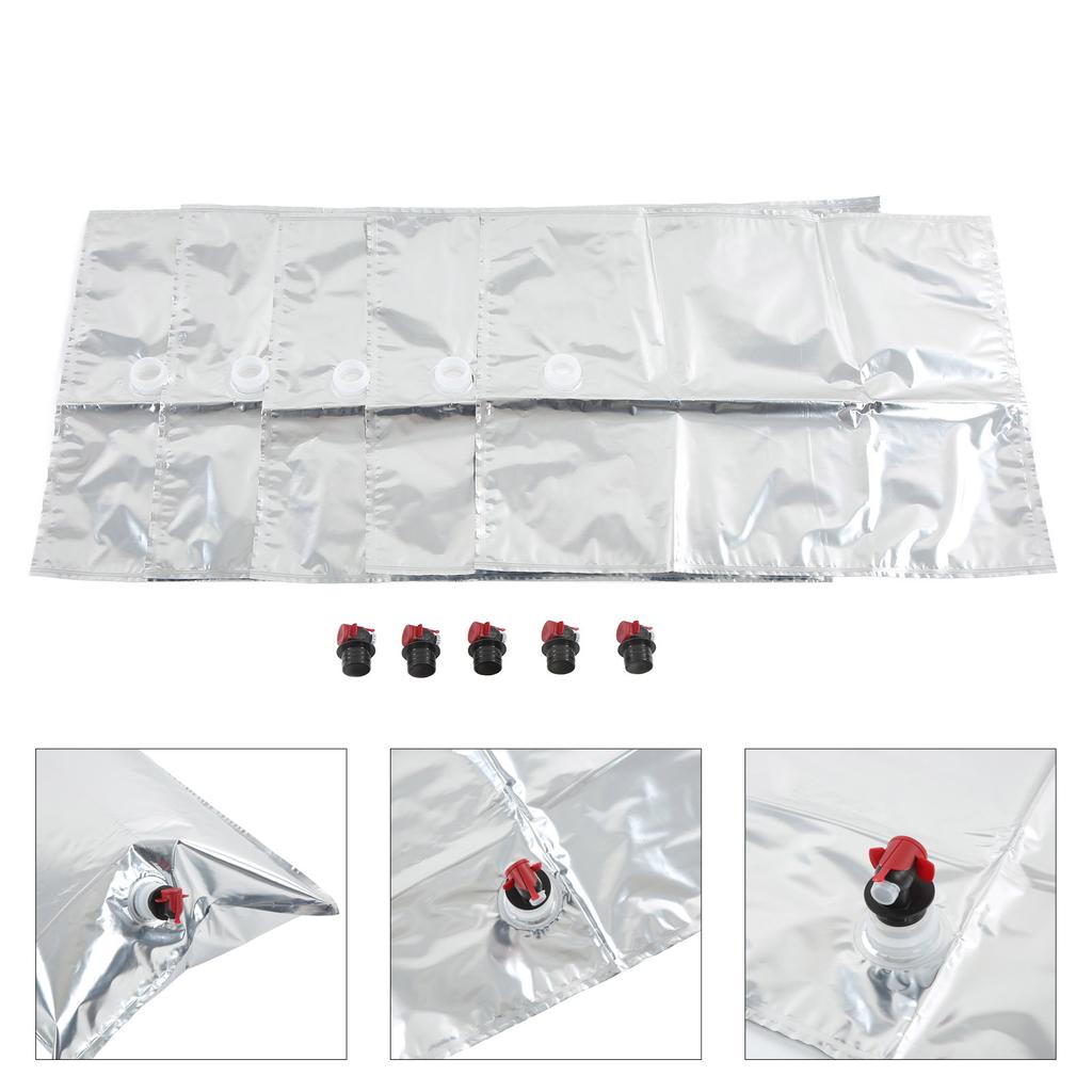 5 Pz Sacchetti per Bevande Liquidi Impermeabili BIB Sacchetti per Conservazione Liquidi Alluminizzati 20L con Valvola a Farfalla