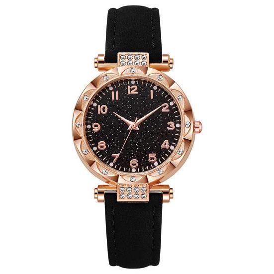 Quarz-Armbanduhr für Damen Leuchtend Kompakt Elegante Arabische Ziffern Uhr Einfache Nachtablesung Strasssteine Uhr für Studenten Büro Party Geschenke