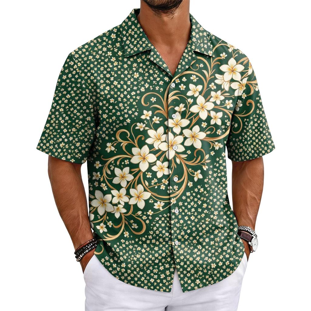 Men's Summer Short Sleeve Cuban Collar Shirt Casual Button Down Lightweight Breathable Fabric Beachwear Shirt
