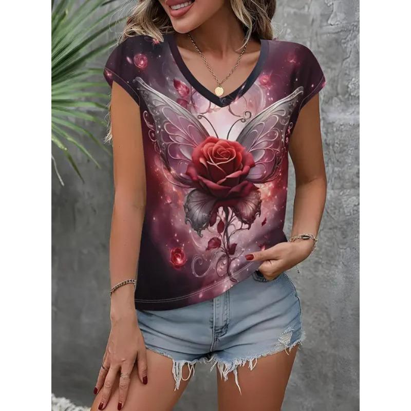 Women's New Casual V Neck Tops Versatile Fashion Trend Summer T-shirt