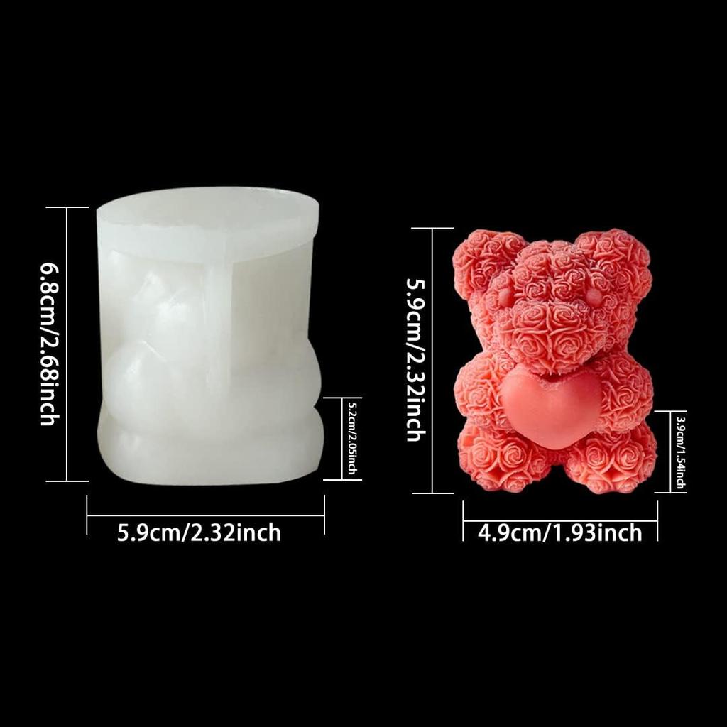 Zayookey Rose Bear Shape Candle Mold, Love Bear Soap Silicone Molds, Candle Epoxy Mold Resin Casting Mould for DIY Candle Making Aromatherapy Wax