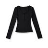 Women's V Neck Button Long Sleeve Slim Fit Top Stretch Solid Color Basic Tee