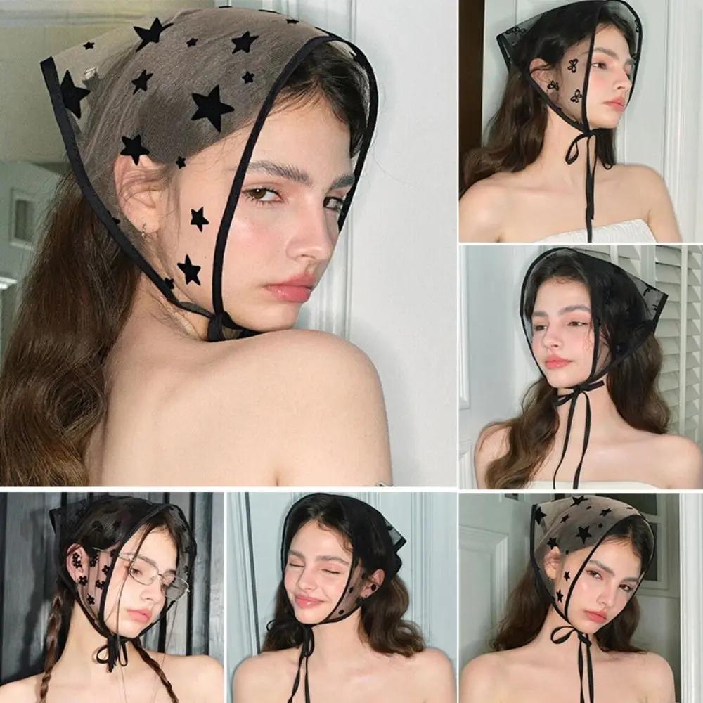 Hollow Floral Headband Women Lace Triangle Scarf Neckerchief Head Wrap Scarves Y2K Style Travel Photo Props Bandana Turban