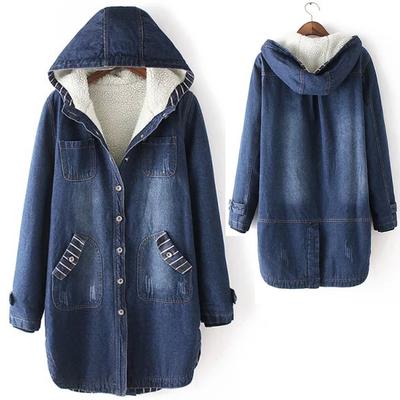 Fashion Women Jeans Top Thickening Denim Hoodie Blouse Long Sleeve Loose Coat