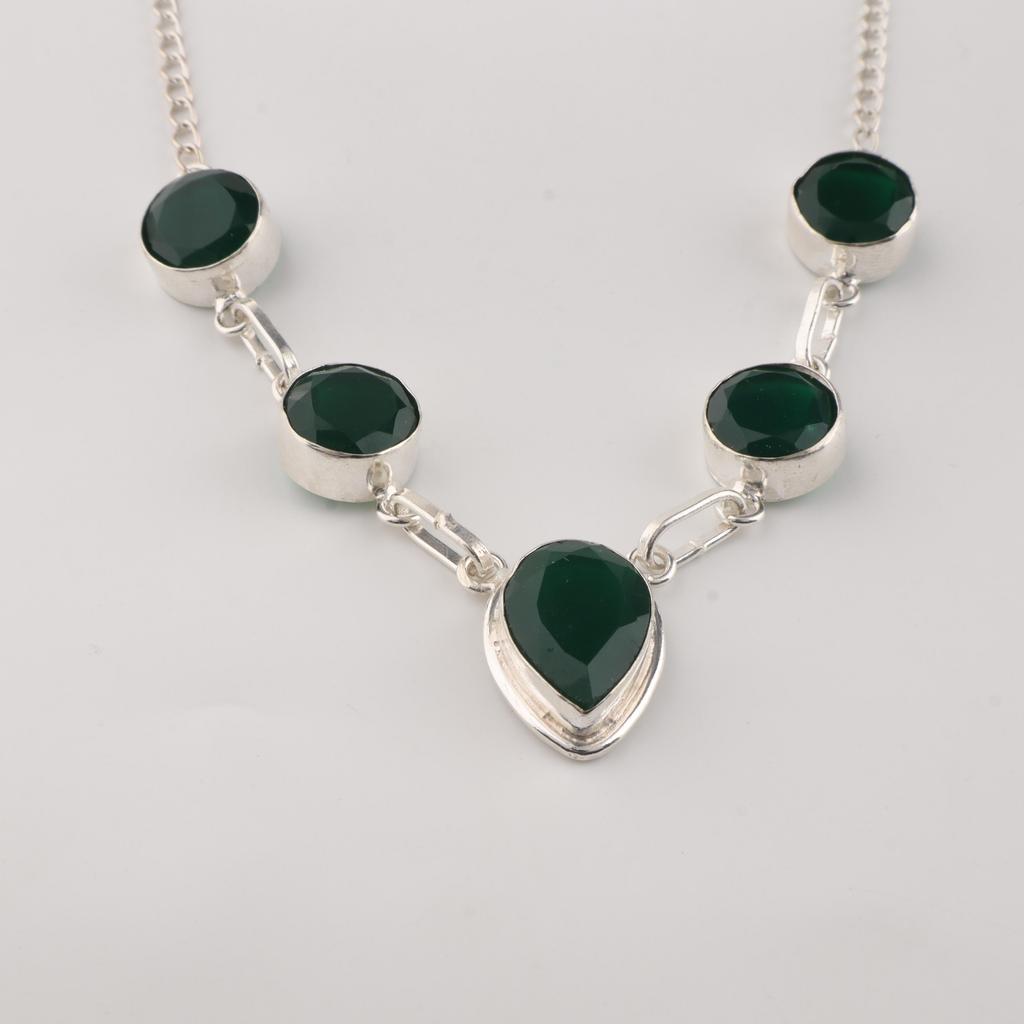 Green Onyx Gemstone 925 Sterling Silver Handmade Jewelry Women Necklace 16-18" For Gift RN-3-18