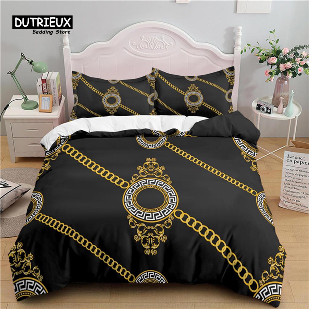 Luksusowy zestaw poszewek na kołdrę i poduszki w stylu barokowym 3D, wygodny komplet pościeli, rozmiary Queen i King UE/US/AU/UK