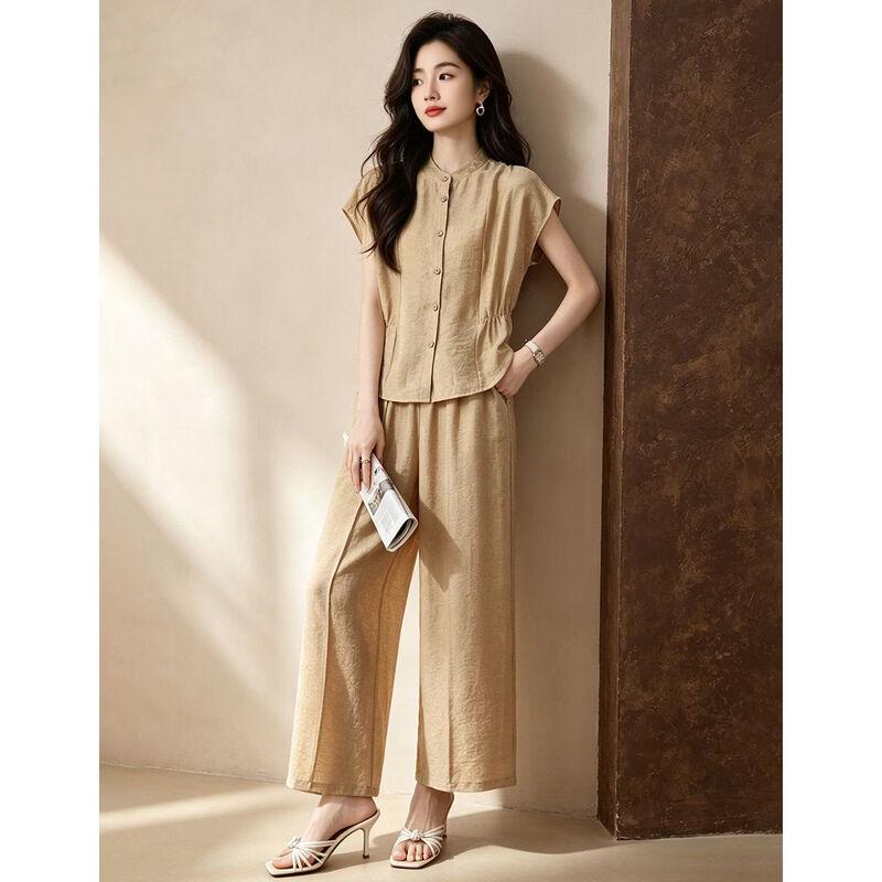 D.F.DEAR Women's Textured Top and Wide-Leg Pants Set