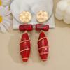 Anqila Red Geometric Olive Shape Handmade Long Wire Wrapped Earrings for Women