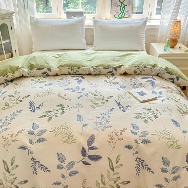 Floral Printed Duvet Cover 1Piece- Cotton Luxury Bedding, Pre-Washed For Softness, For Bedroom Decor - Zipper Closure