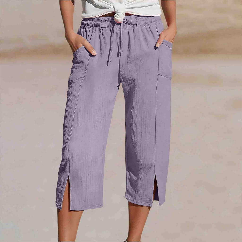 Women's Fashion  Color Drawstring Split Leg With Pockets Loose Casual Seven-Eighths 7/10 Pants
