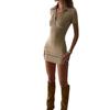European and American Women's Clothing New Straps Hollow Design Hip Skirt Trendy Sexy Lapel Short-sleeved Dress