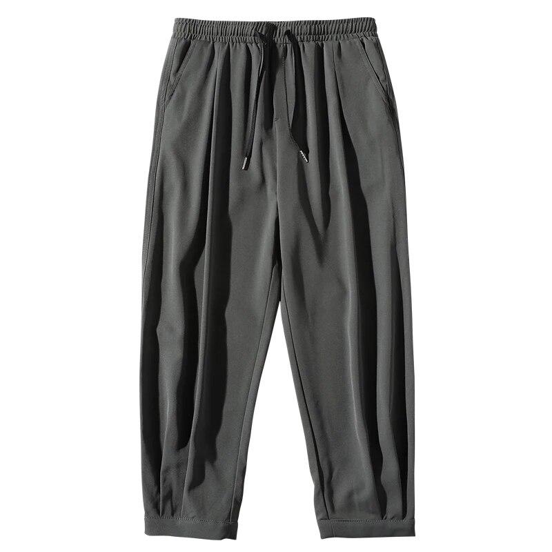 Pánské ledové hedvábné kalhoty ke kotníkům pevné volné rychleschnoucí elastické lehké joggers tenké kalhoty