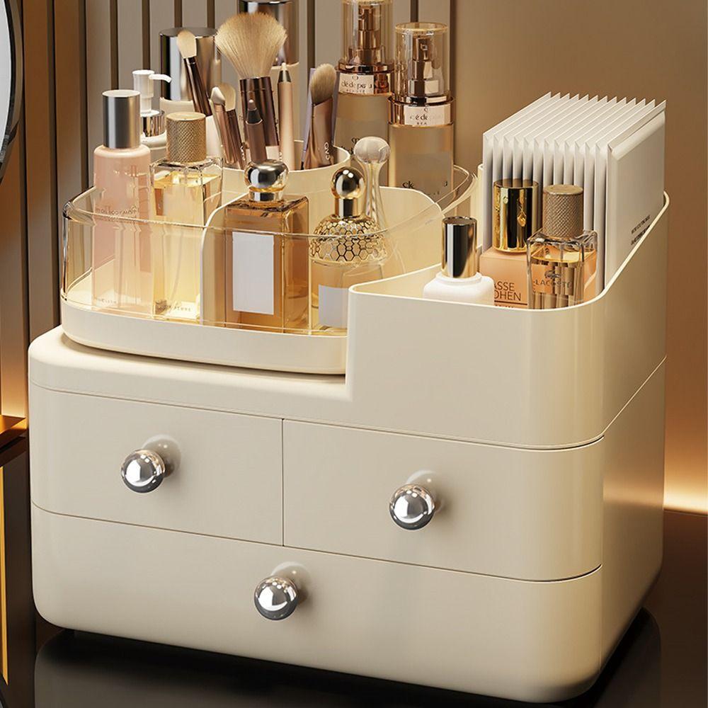Cream Series Cosmetic Display Case Large Capacity Cosmetics Storage Box  Desktop Use