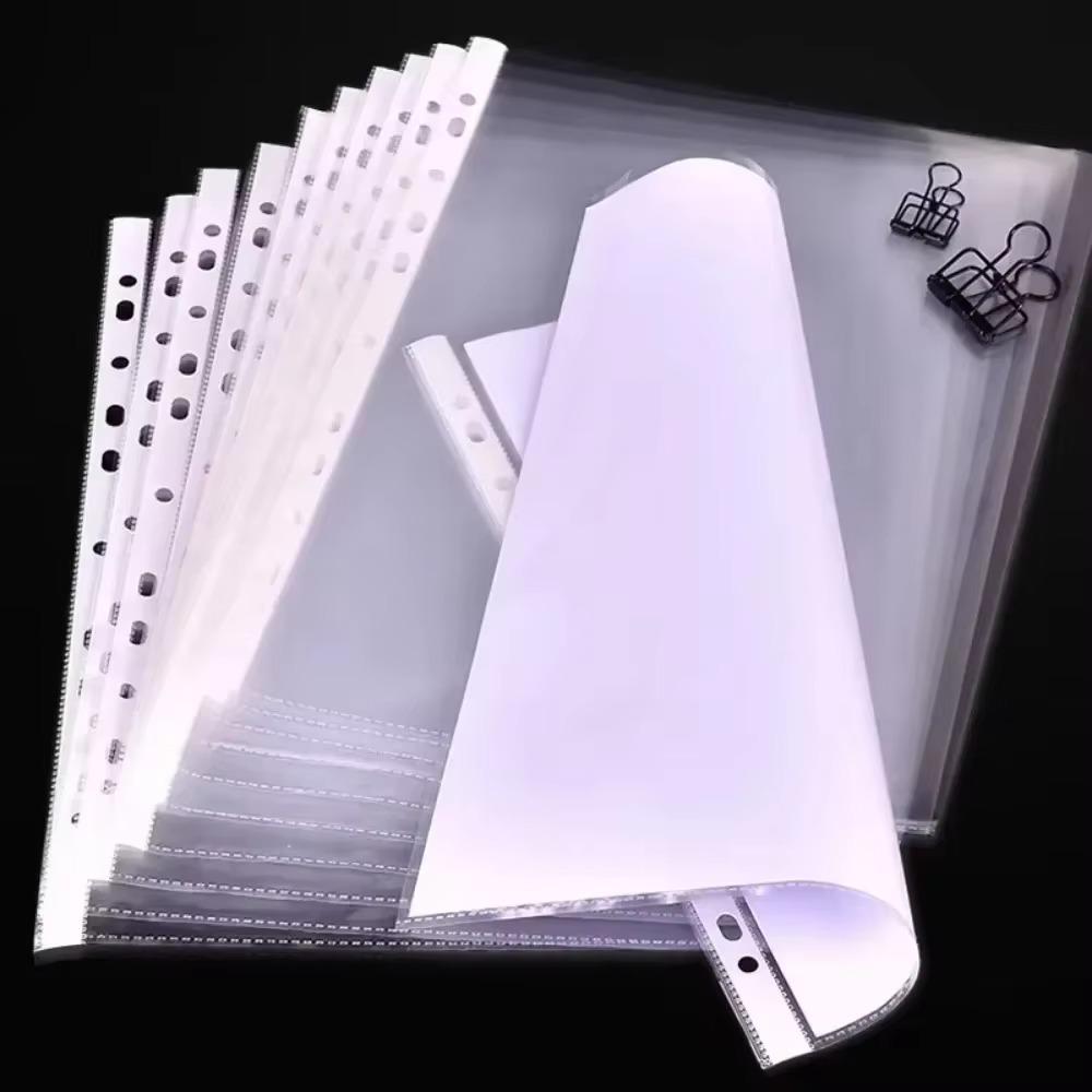 100pcs 11 Holes Transparent Plastic Punched File Folders A4 Document Sleeves Protector Office Supplies
