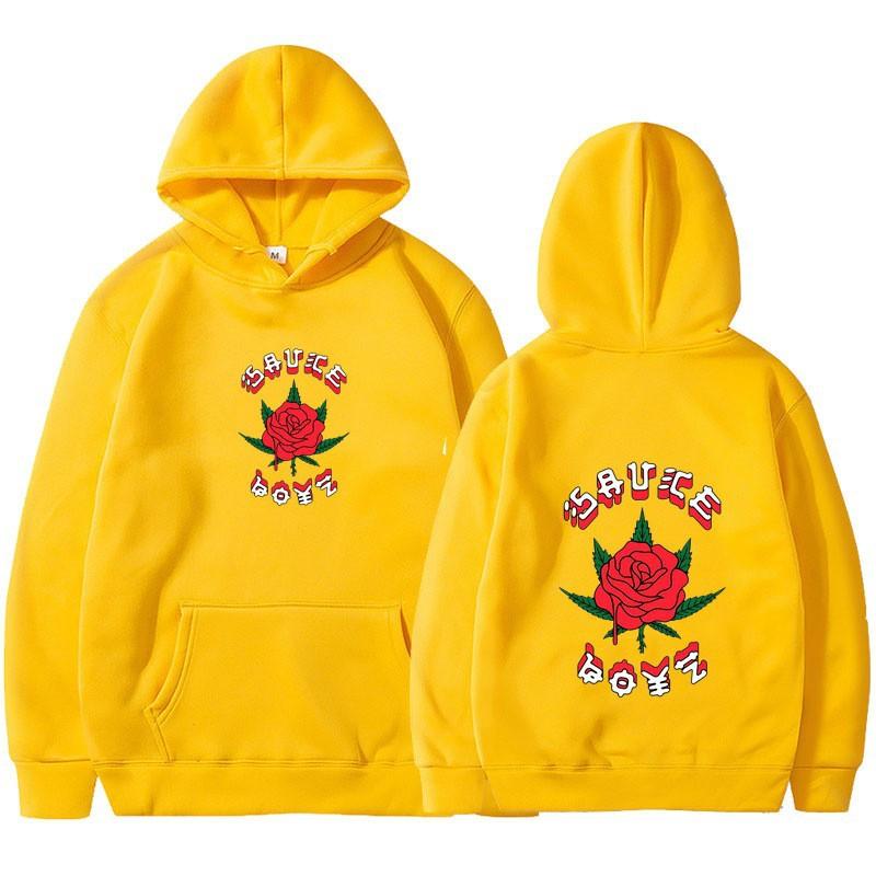 New Rapper Rose Print Trend Hoodie Korean Version Loose Casual Hooded Sweater Men