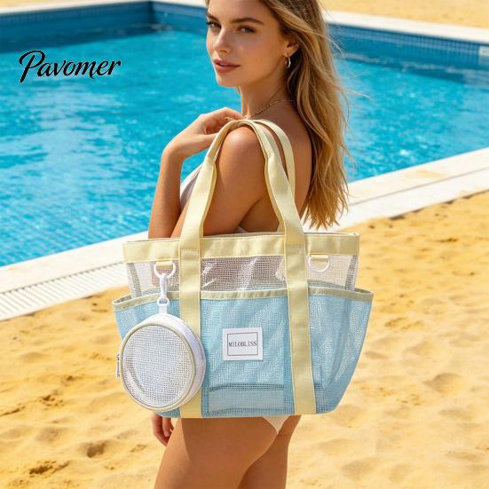 Large Beach Bag Mesh Tote Bag, Family for Toys Women Pouch & Vacation Essentials, Quick Drying Sand-proof Waterproof Storage Travel