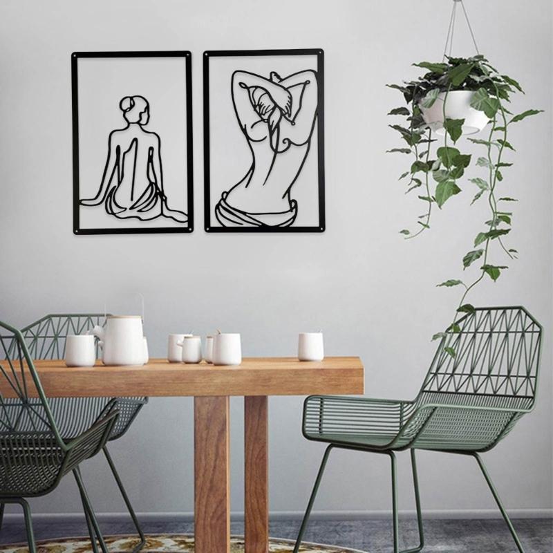 1Set Metal Minimalists Abstract Woman Wall  Line Drawing Wall Decors Single Line Female Home Hangings