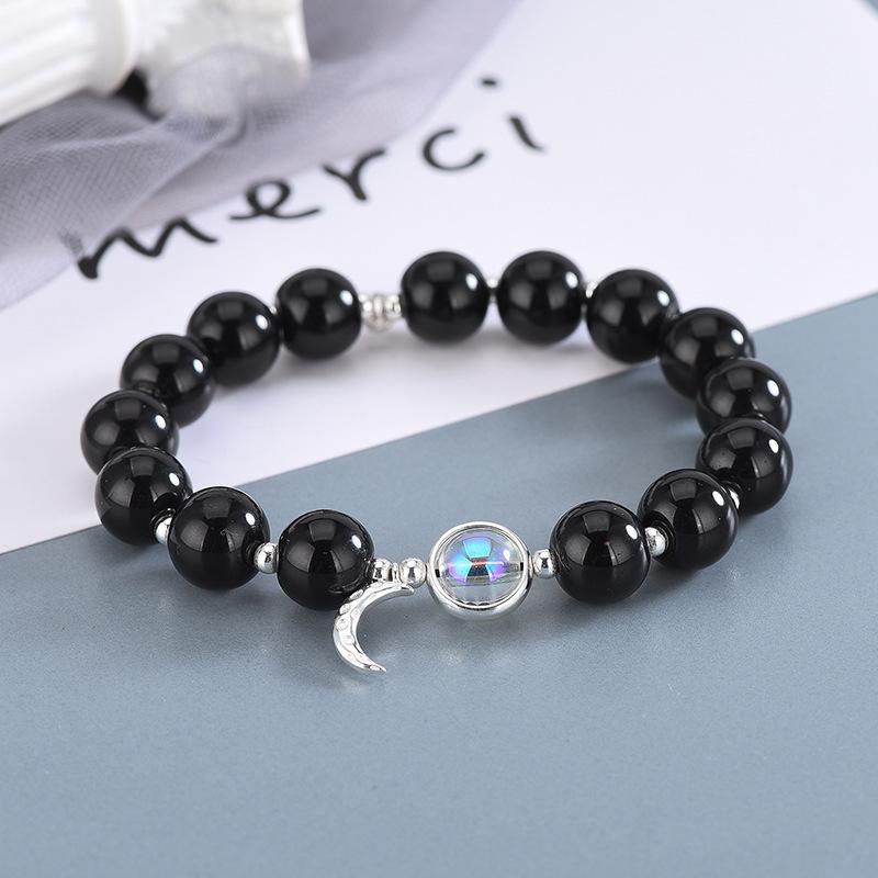 S925 argint Moonstone Crystal Star Luna Magnet Brățară cuplu Brățară obsidian Cadou de Ziua Îndrăgostiților