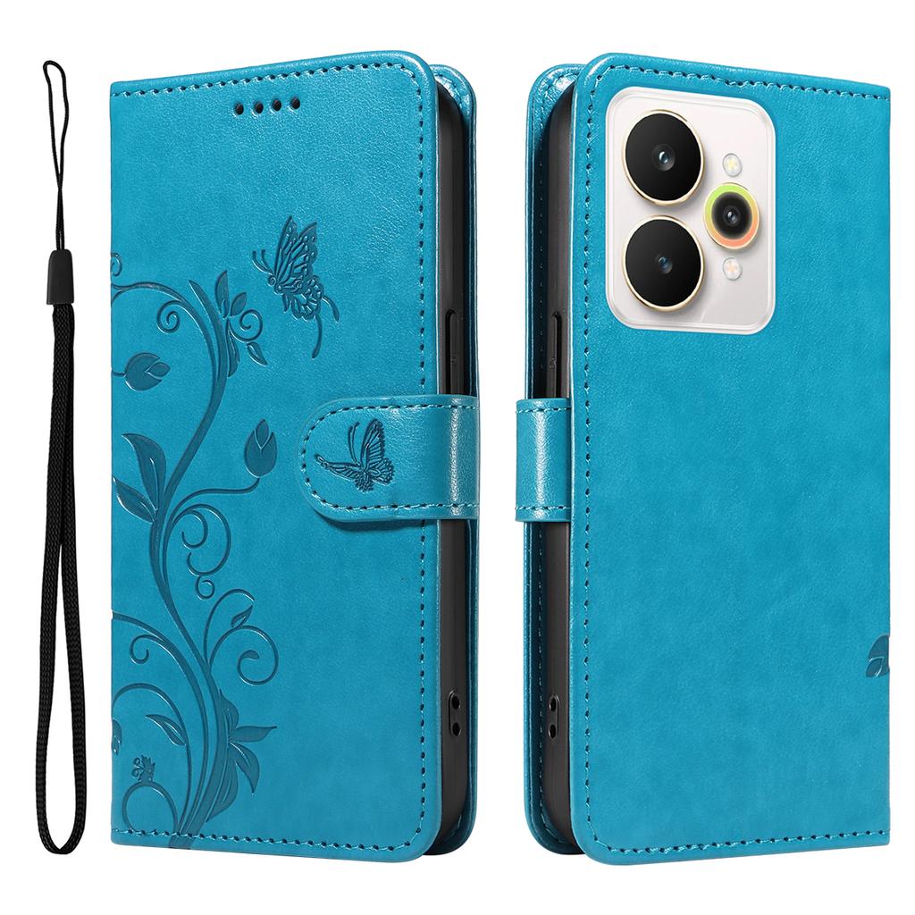 For Realme 15T 5G/Realme 15 5G PU Leather Cases Flower Pattern Wallet Stand Phone Cover with Strap