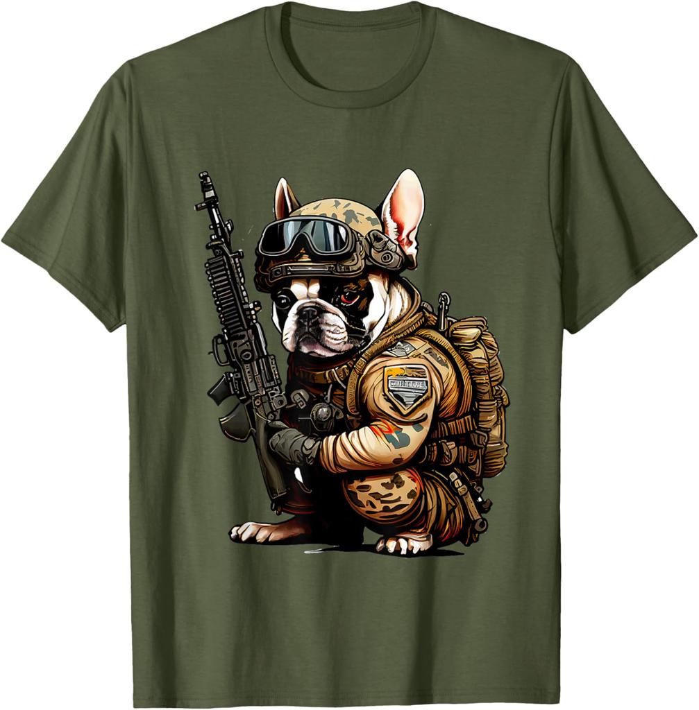 Military Bulldog Tactical Frenchie Ready for Action TShirt Short Sleeve Casual Cotton Shift