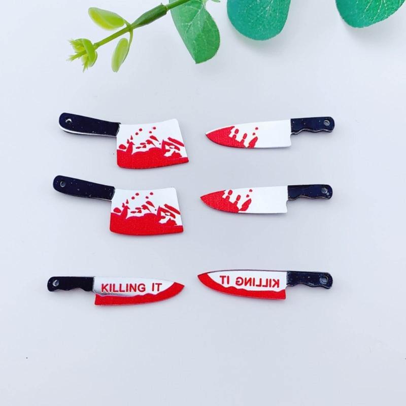 10 Pcs Mini Blood Knife Charm Acrylic Halloween Fake Knife Pendant Decoration for Necklace Earrings Jewelry Making