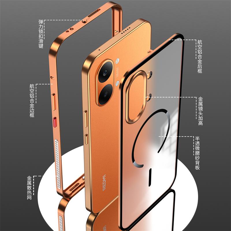 Aluminium Alloy Frame Snap-on Design Magnetic Case for Xiaomi POCO X8 Pro Max Redmi Turbo 5Max Matte Transparent Acrylic Cover