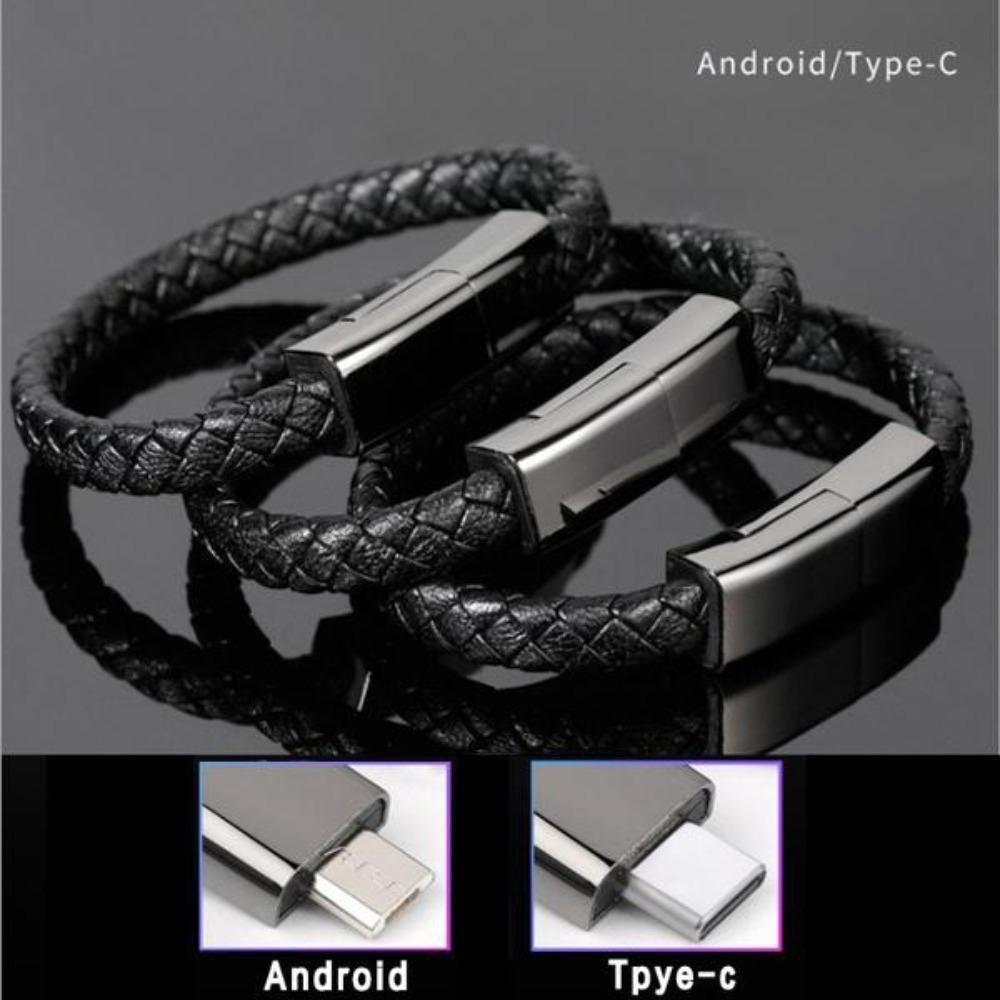 Portable Braided Leather Bracelet USB Type C Data Cable for Android Fast Charging Wristband