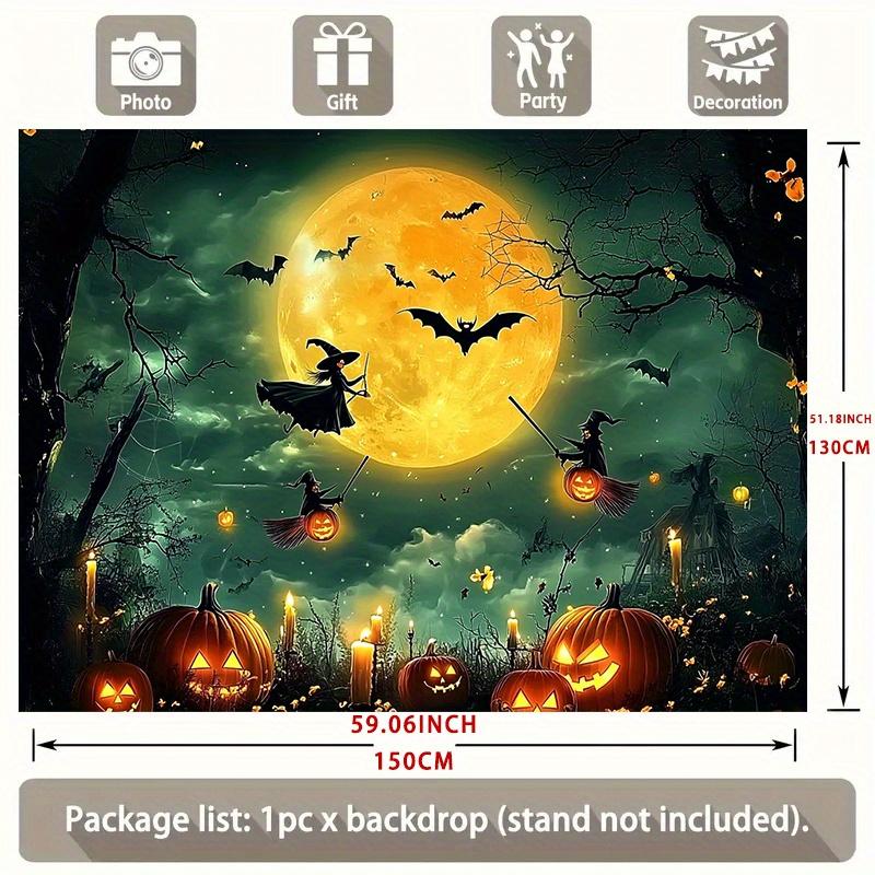 Party Backdrop Halloween Moon Spooky Enchanting Witch Full Jack Lanterns Scene Celebration Photo Booth Party Decor