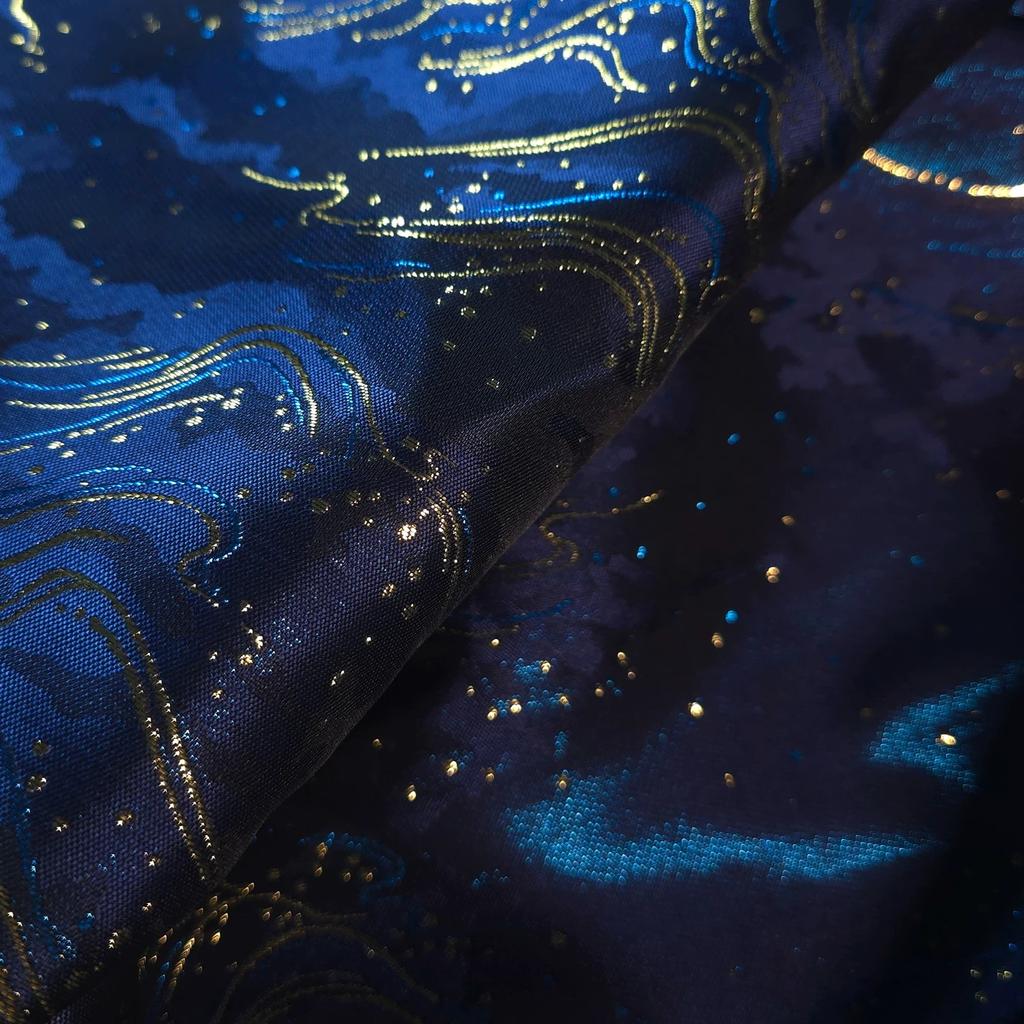 Dark Blue Gold Thread Jacquard Fabric Horse-Face Skirt Dress DIY Sewing Designer Cloth Background Decoration Material
