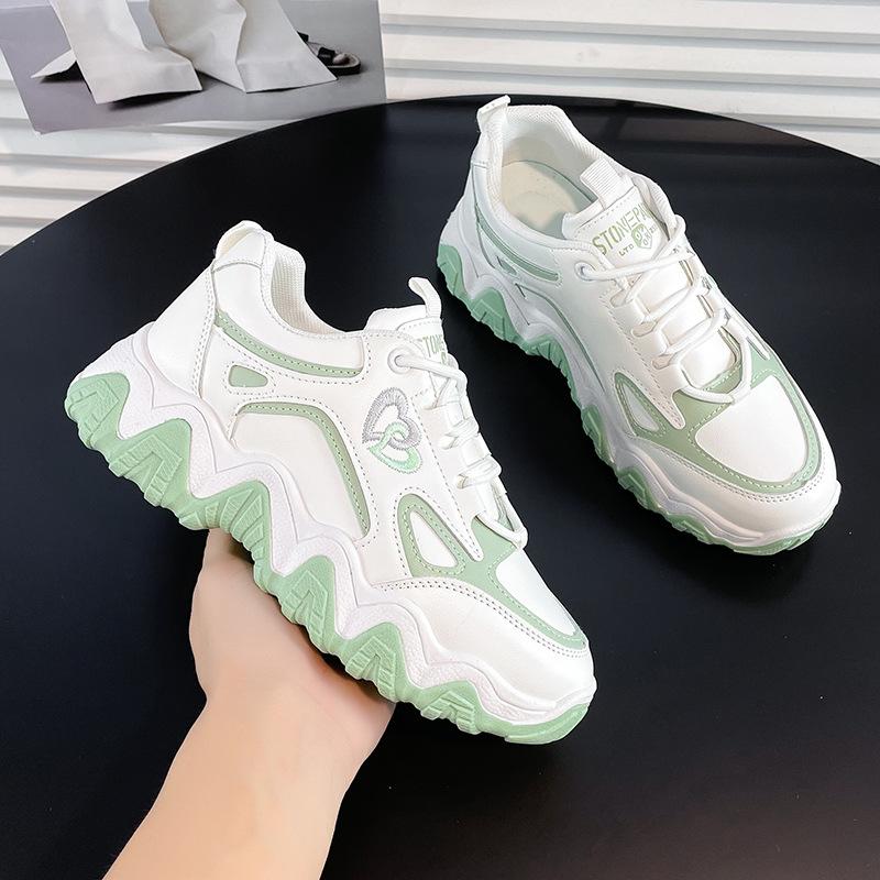 Scarpe da Donna Primavera Nuove Scarpe da Papà Femminili Versione Coreana Sneakers in Pelle con Suola Spessa Scarpe Casual da Studente
