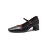 Soft sheepskin black high heels 2025 spring and autumn new French retro thick heel with Mary Jane shoes women's single shoes