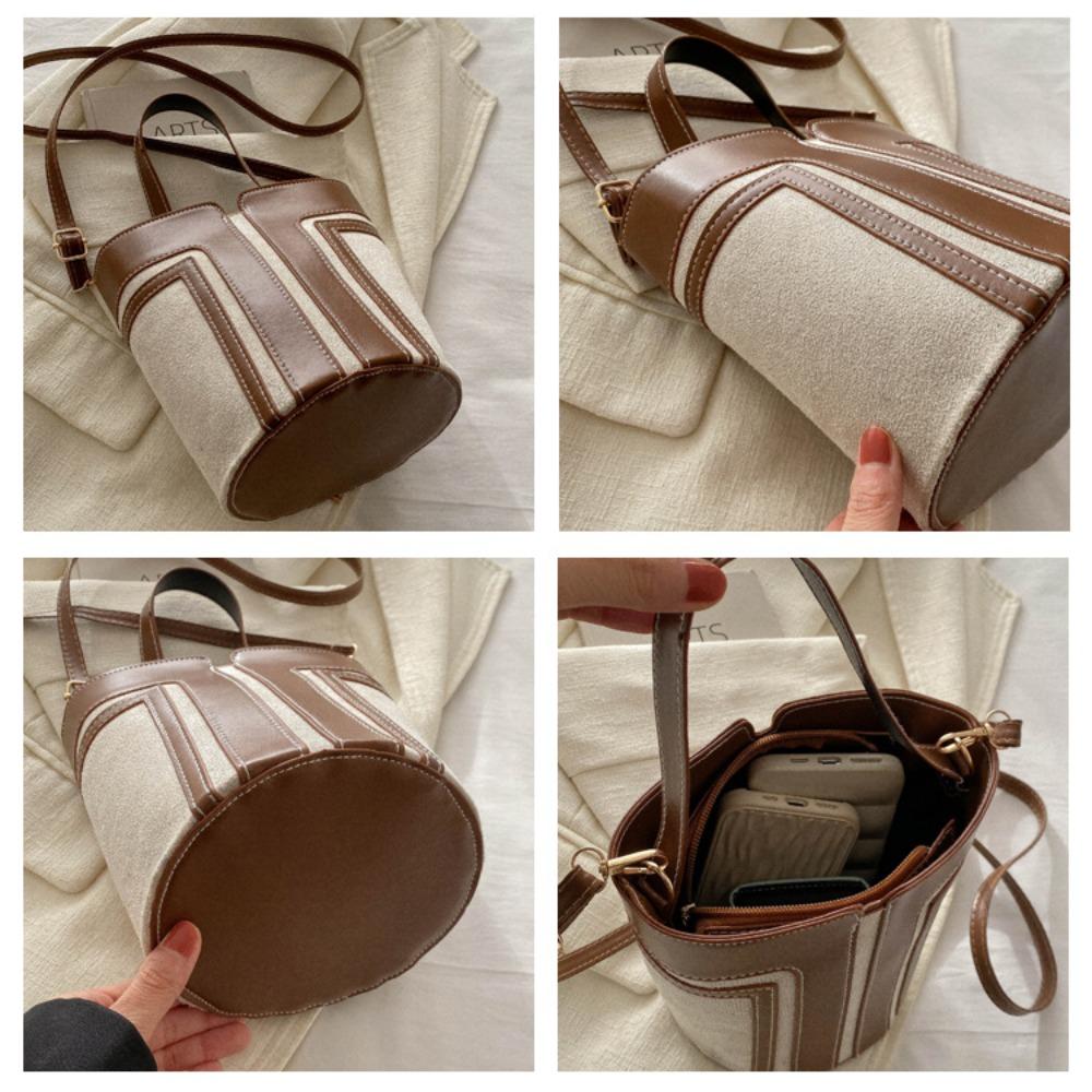 Retro Bucket Bag Personalisierter Trend Einfache Umhängetasche aus PU-Leder Kontrastfarbe Umhängetasche