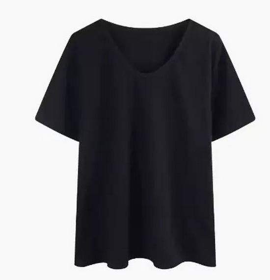

2025 Women s Casual V-Neck Solid Color Loose Short Sleeve Top - Slimming, Versatile, Simple Style L чёрный