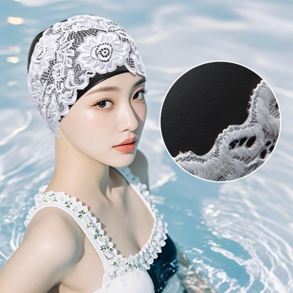 Long Hair Women Swim Cap Waterproof Bathing Cap Fashion Lace Swimming Cap Summer Beach