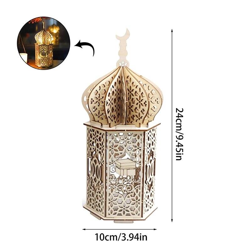 Ramadan LED Lamp Wooden Eid Mubarak Moon LED Light Muslim Islam Decorative Light Lantern For Home Decoration