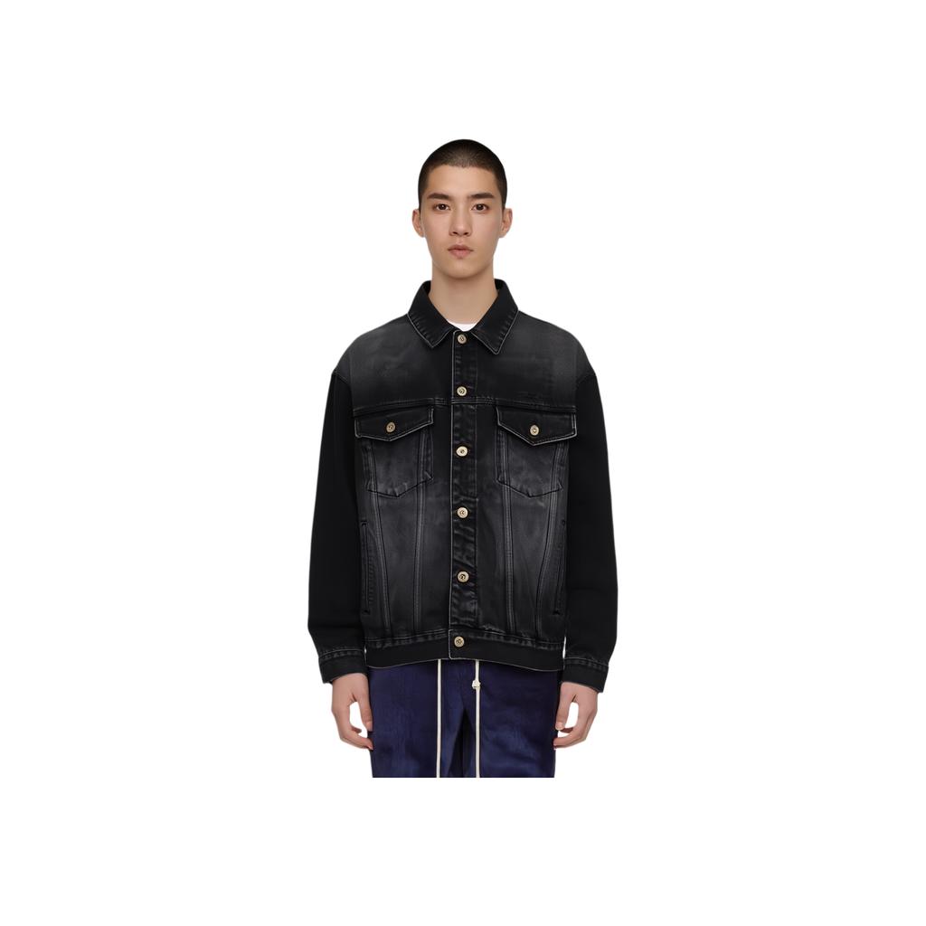 We11done Fw24 Pearl Logo Fitted Single-Breasted Long Sleeve Denim Jacket Unisex jackets Black WD-DJ2-24-364-U