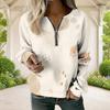 Women Plus Size Abstract Printed V Neck Front Zip Long Sleeve Sweatshirt With Ribbed Cuffs