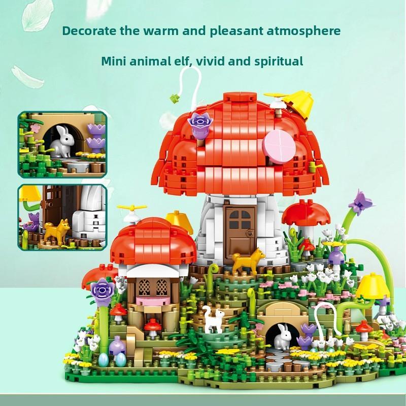 Micro Building Blocks Mushroom House With Abs Material For Diy Kids Creative Play