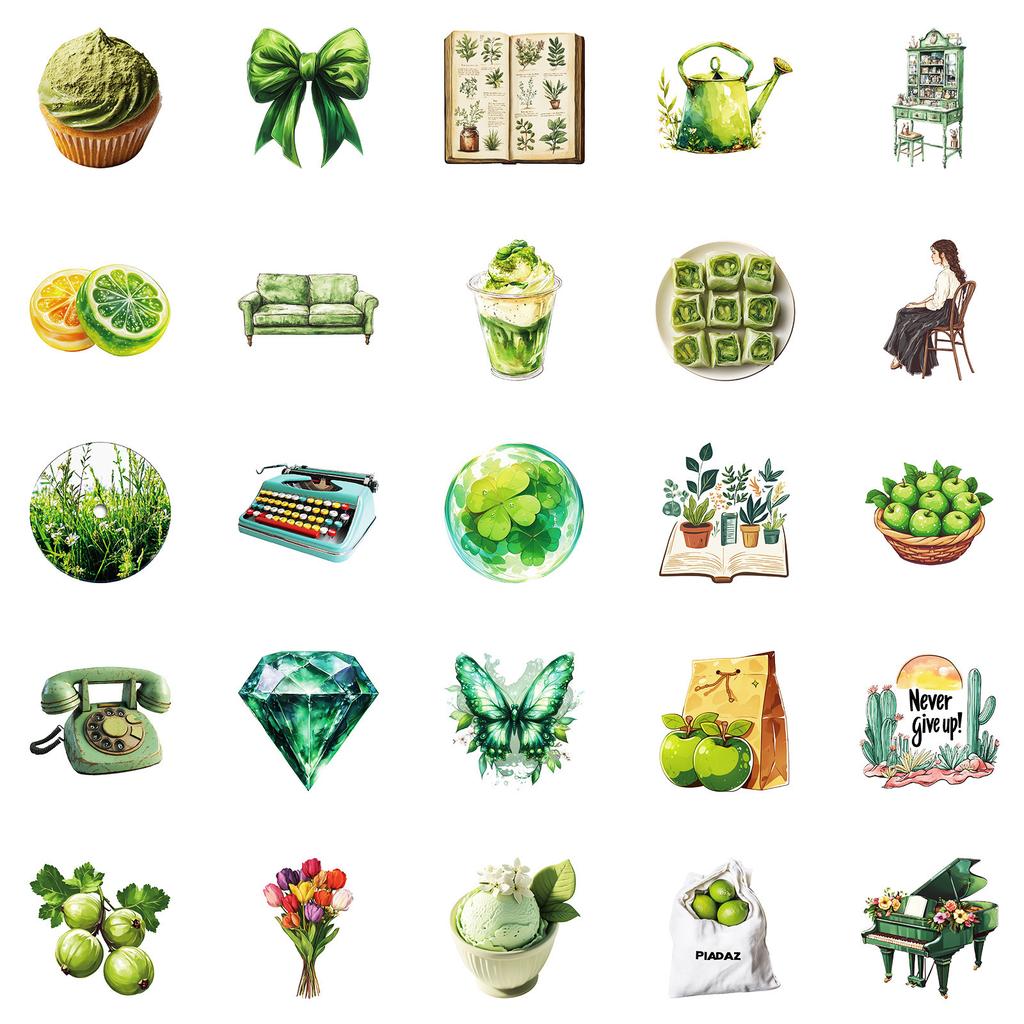 50PCS Fresh Green Series Graffiti Stickers, Decorative Decals for Skateboard, Notebook & Fridge