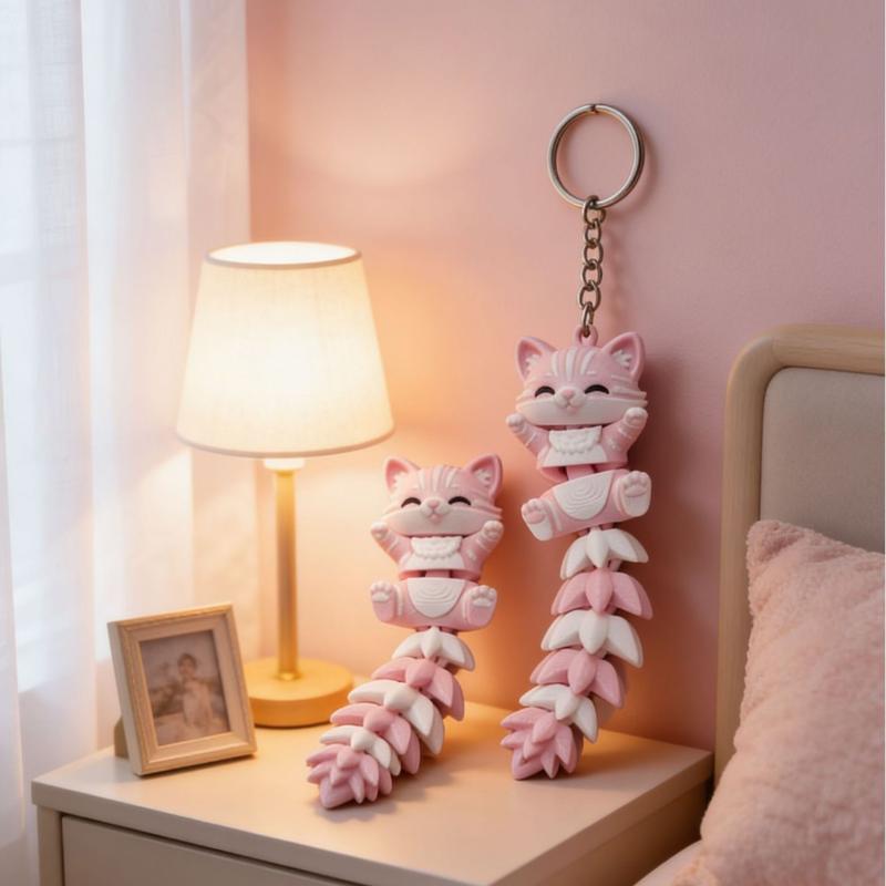 2Pcs 3D Articulated Fox Cat Keychain Movable Fidget Toy Animal Pendant for Bag Decoration Creative Gift for Friends