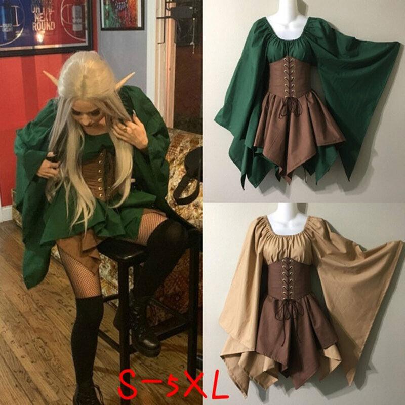 Elfenkostüm Für Damen – 6-teiliges Set Mit Kleid, Korsett, Kopfschmuck & Ohren, Für Halloween & Cosplay