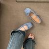 Suede Square Head Single Shoes Women's Spring and Autumn New Bow Commuter Flat Mary Jane Shoes