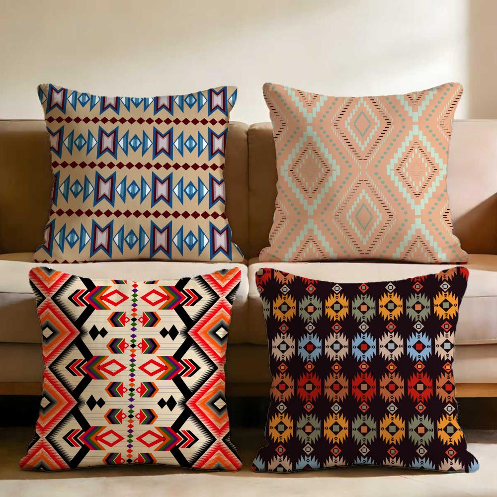 Native Fabric Pattern Cushion Cover Multi-Scene Pillow Cover for Home & Car - Reversible, Soft & Durable for Daily Use