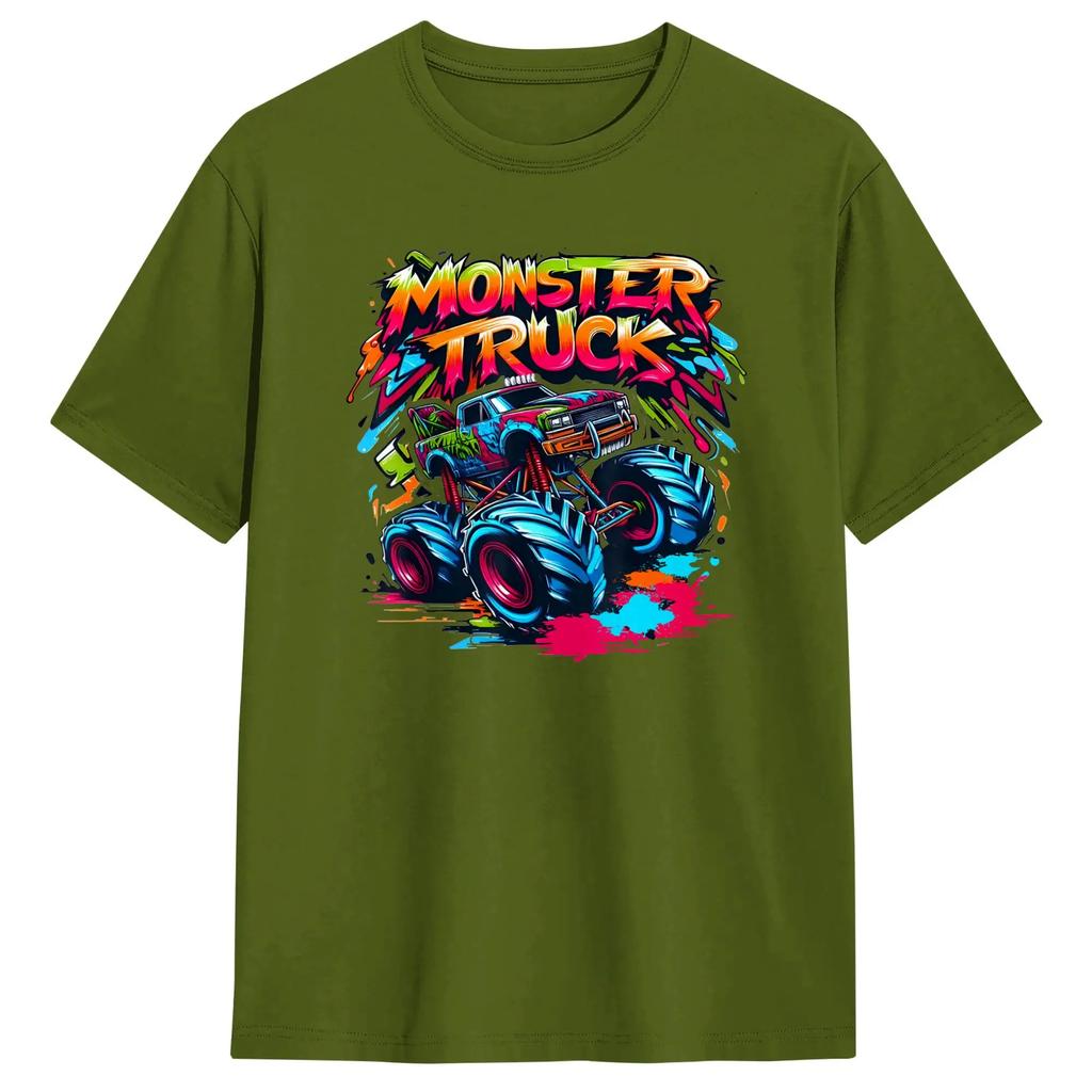 Monster Truck Retro Colorful Graffiti Toddlers Unisexs T Shirts Awesome Tee Shirt Short Sleeve Crew Neck Tshirts Clothing