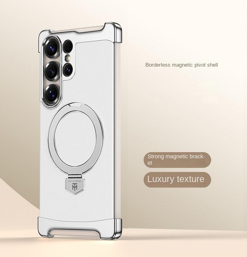 Bezelless Plating Plain Skin Metal Rotating Magnetic Ring Holder Case For Samsung S25 Ultra Galaxy S24 Ultra Protect Cover