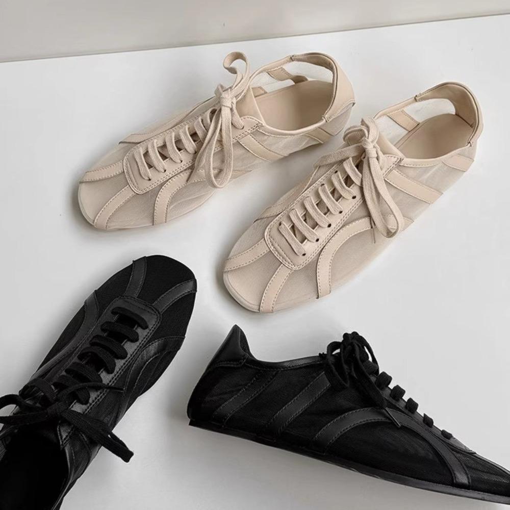 Fashion German Training Shoes Women 2025 Summertime Flat Lace-up Forrest Gump Shoes Women Genuine Leather Mesh Ventilation Sneakers