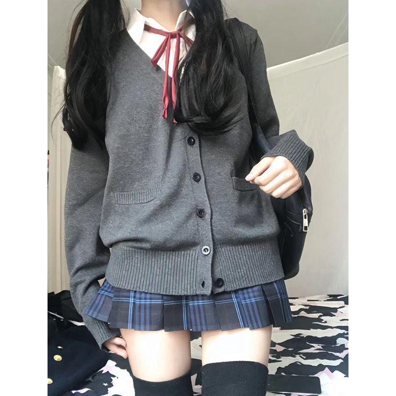 Japanese JK School-Style V-Neck Cardigan - Autumn/Winter Loose Knit Sweater for Women